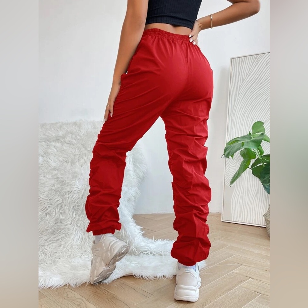 Elastic Waist Ruched Pants Color: Red - Picture 2 of 4